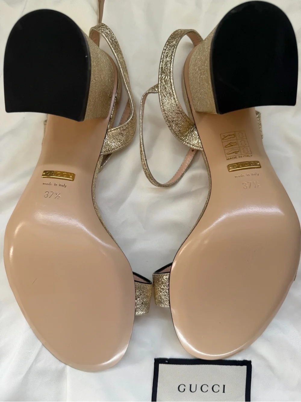 Gucci Gold Glitter Block Heel Sandals